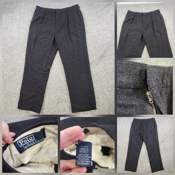 VTG Polo Ralph Lauren Pants Mens 36x28 Navy Wool Blend Pleated Dress Trouser - Picture 1 of 16